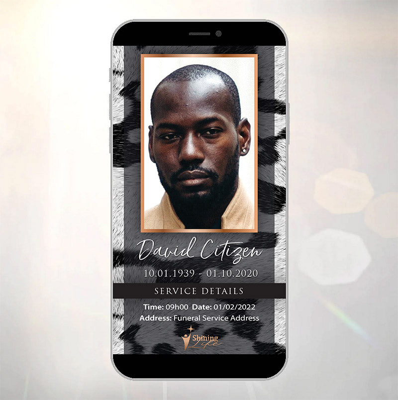 Cow Print Digital Invitation/Tribute Shining Life Memories are Forever